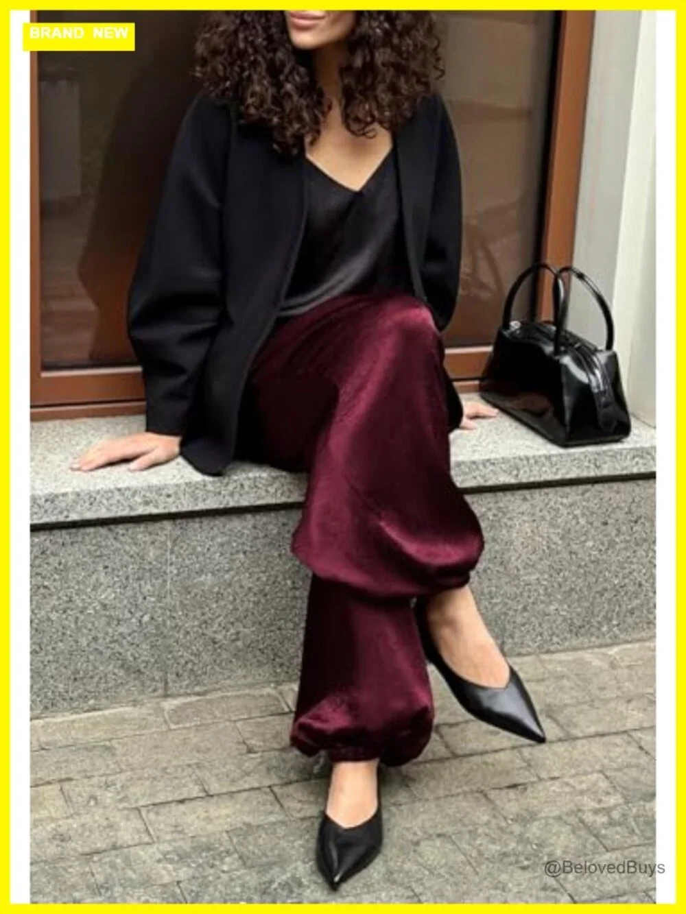Satin Wide Leg Dress Pants Barrel Silky Casual Dressy Flowy High Waisted